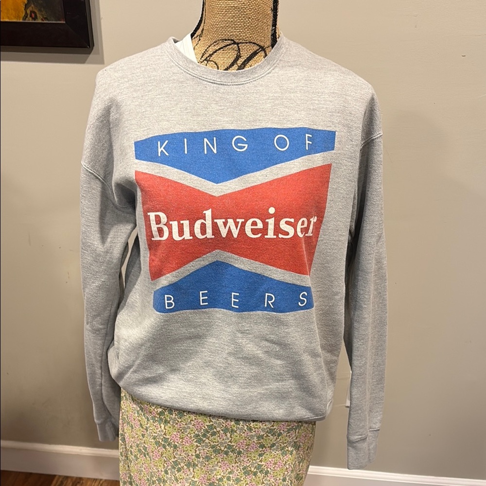 Budweiser Crewneck Sweater in Gray with Red and Blue Logo